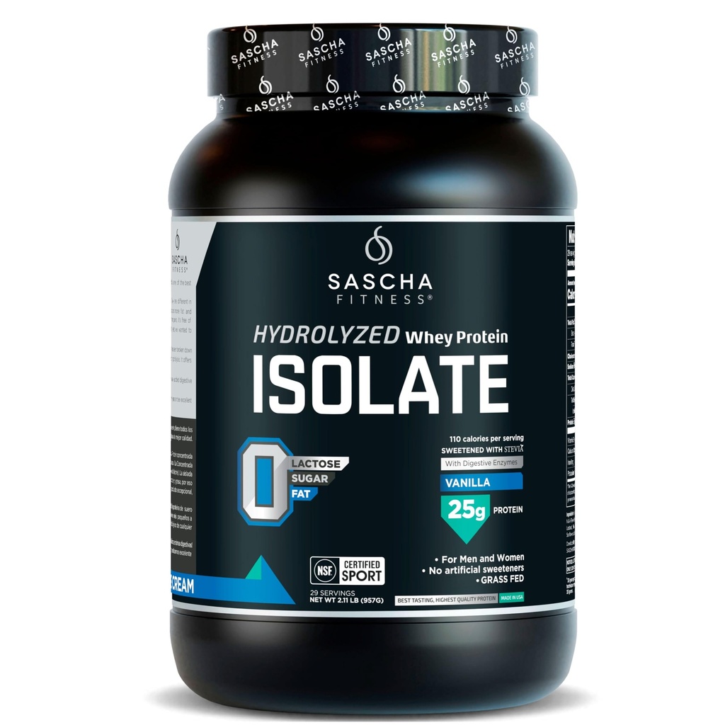 SASCHA FITNESS hidroliziran izolat sirotkinih beljakovin, 100% travniška krma (2 funta, vanilija)