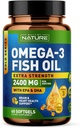 Zgradila narava Omega 3 Ribje olje Mehki geli - 2400 mg ribje olje, 1440 mg Omega 3, 864 mg EPA, 576 mg DHA - Dodatna moč Brain & Heart Health Supplement - 60 Softgels