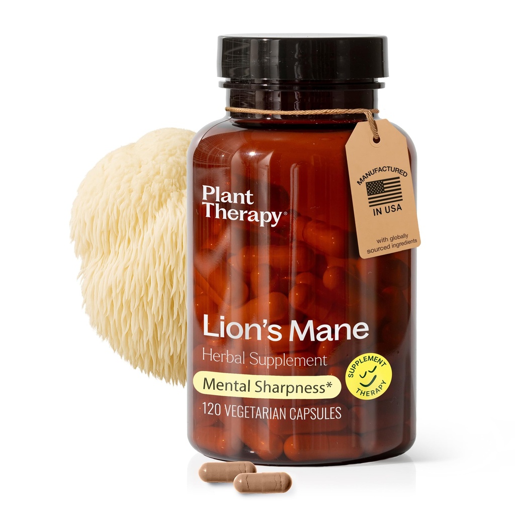 Rastlinska terapija Lion's Mane Gobe Dopolnilo Kapsule Proizvedene v ZDA 4 Mesec dobave Podpira zdravje možganov, mentalna jasnost in spomin dopolnila za ženske & moške 120 Vegetarijanska kapsula