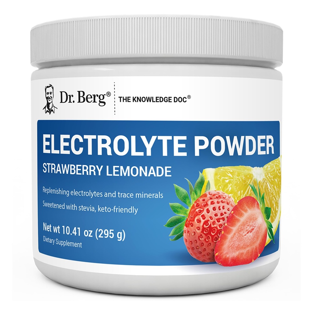 Dr. Berg Zero Sugar Hydration Keto Electrolyte Powder - Izboljšan w/ 1000 mg kalijeve in prave roza himalajske soli (NOT Table Salt) - Jagodna limonada Hydration Napitek dodatek - 50 Strežnice