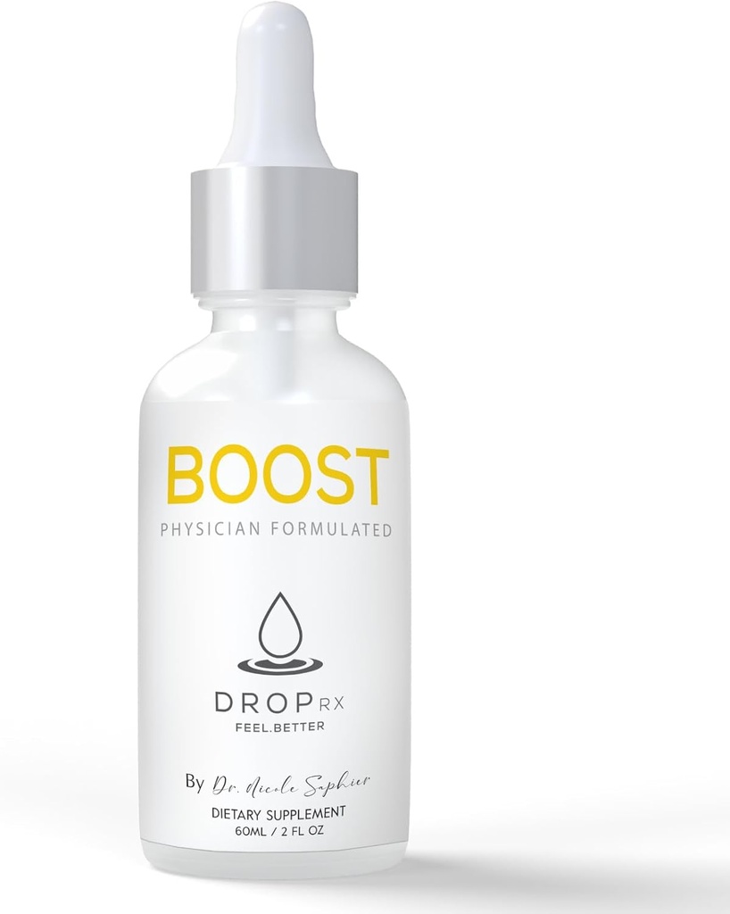 DropRx Boost dr. Nicole Saphier – Maca Root, Ashwagandha, Lions Mane & Peppermint Leaf Extract za podporo vitalnosti, Non-GMO, Vegan, Gluten-free, Kosher, Made in USA (2 Fl Oz)