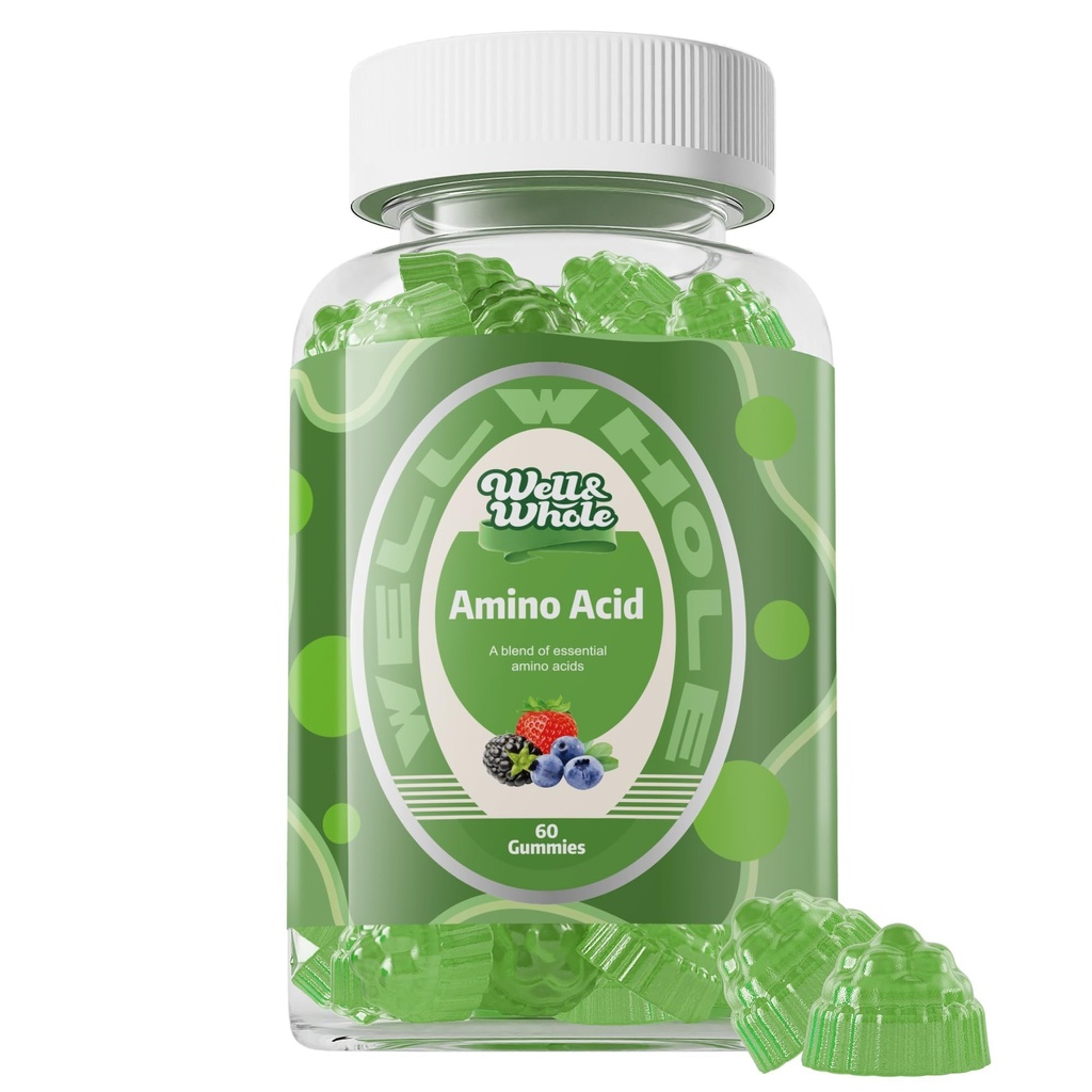 Well&Whole Essential Amino Acids Supplement Gummies – 9-in-1 EAA Gummies za ženske in moške, Energy & Muscle Recovery Support – Aminokisline dodatek, Mešane Berry, 30 Servings