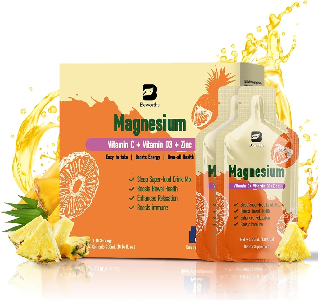 Magnezijev citrat Tekoči dodatek, z bromelainom, vitaminom C, D3, B6, cink, visoka absorpcija Magnezijev Citrat peroralna raztopina, magnezij za zaprtje, Zzz & Energy, Ananas, 10 Fl Oz