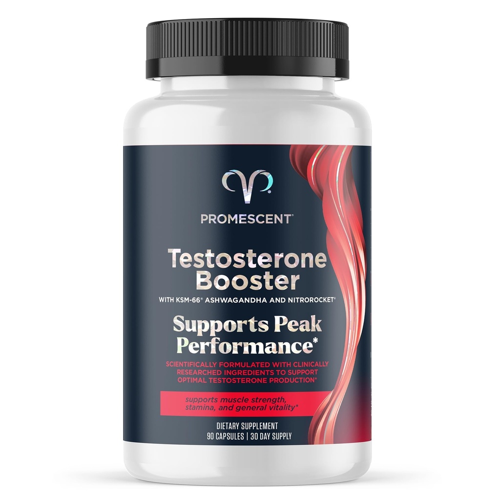 Promescentni testosteron Booster za moške dodatek w/Tongkat Ali (LongJack), KSM-66 Ashwagandha, Kozja trava, Fenugreek & Tribulus Terrestris, podpira naravno energijo, Stamina & Jakost, 90 kapsul