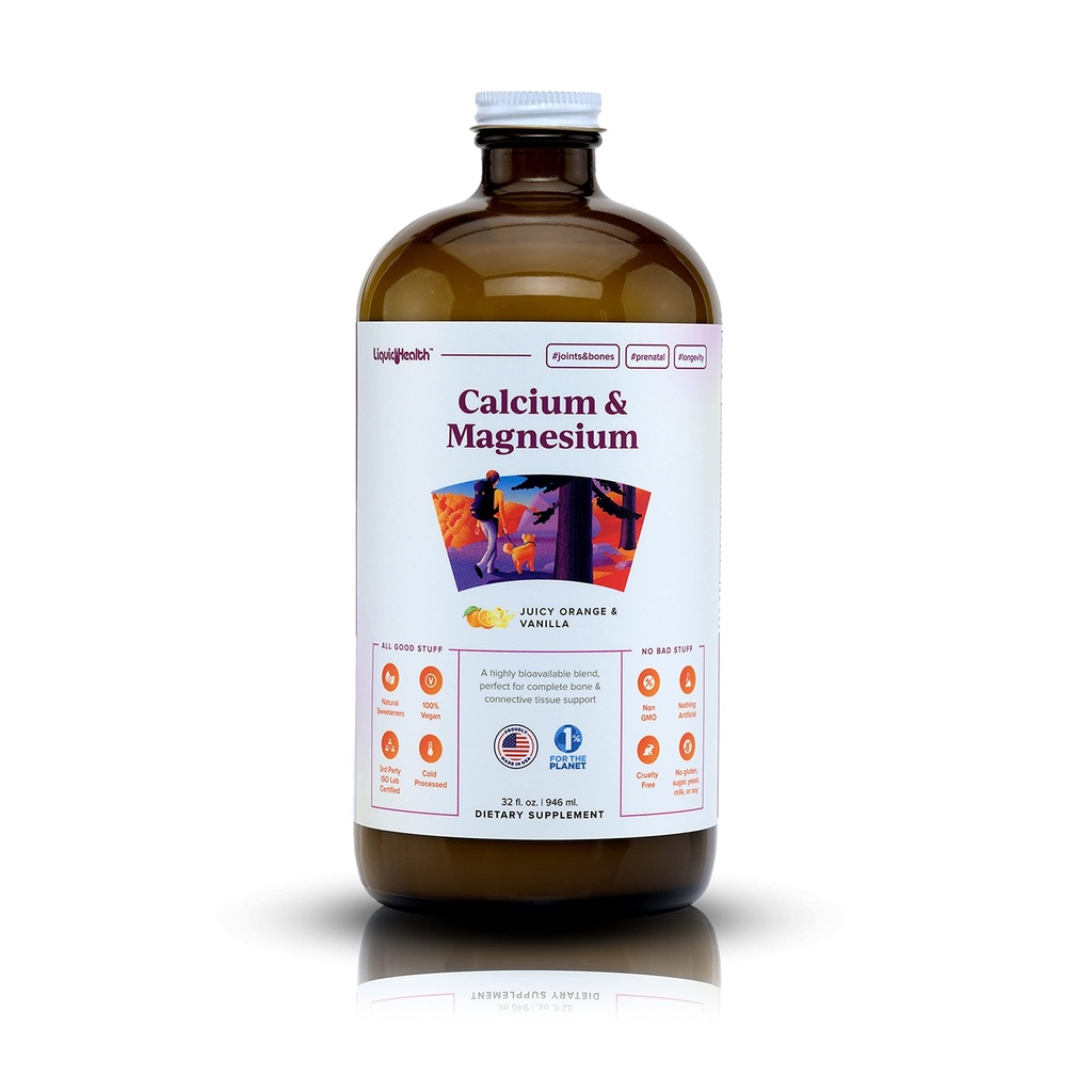 LIKVIDHEALTH kalcij & magnezij odrasli tekoči vitamin dodatek - kosti, sklepi, mišice, povezana podpora tkiva, zdravje srca, esencialna hranila - Izdelano v ZDA, Vegan, Non GSO, No Sugar (32 oz)