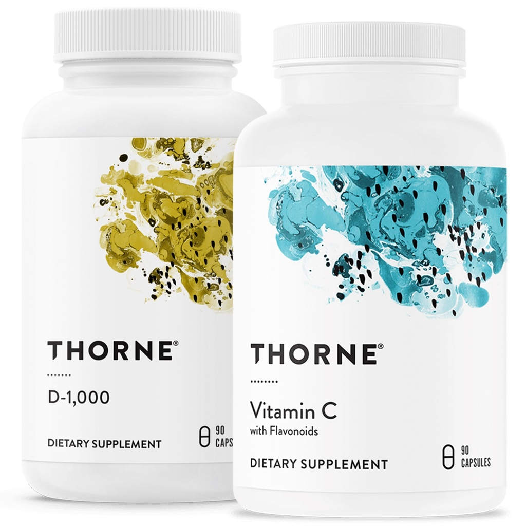 THORNE - Imunska podpora Combo - Vitamin D3 & Vitamin C Mešanica za zdravo imunske funkcije - 30 do 90 Servisi