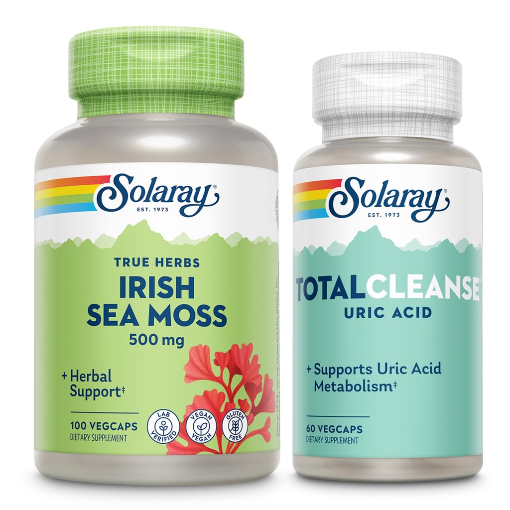 SOLARAY Irish Sea Moss in popolno čiščenje sečne kisline - Wellness and Joint Health Bundle w/Naravno pojavlja vitamine, minerale, žive bakterije, Plus Tart Cherry, Kurkuma in zelena semena, 100/60ct