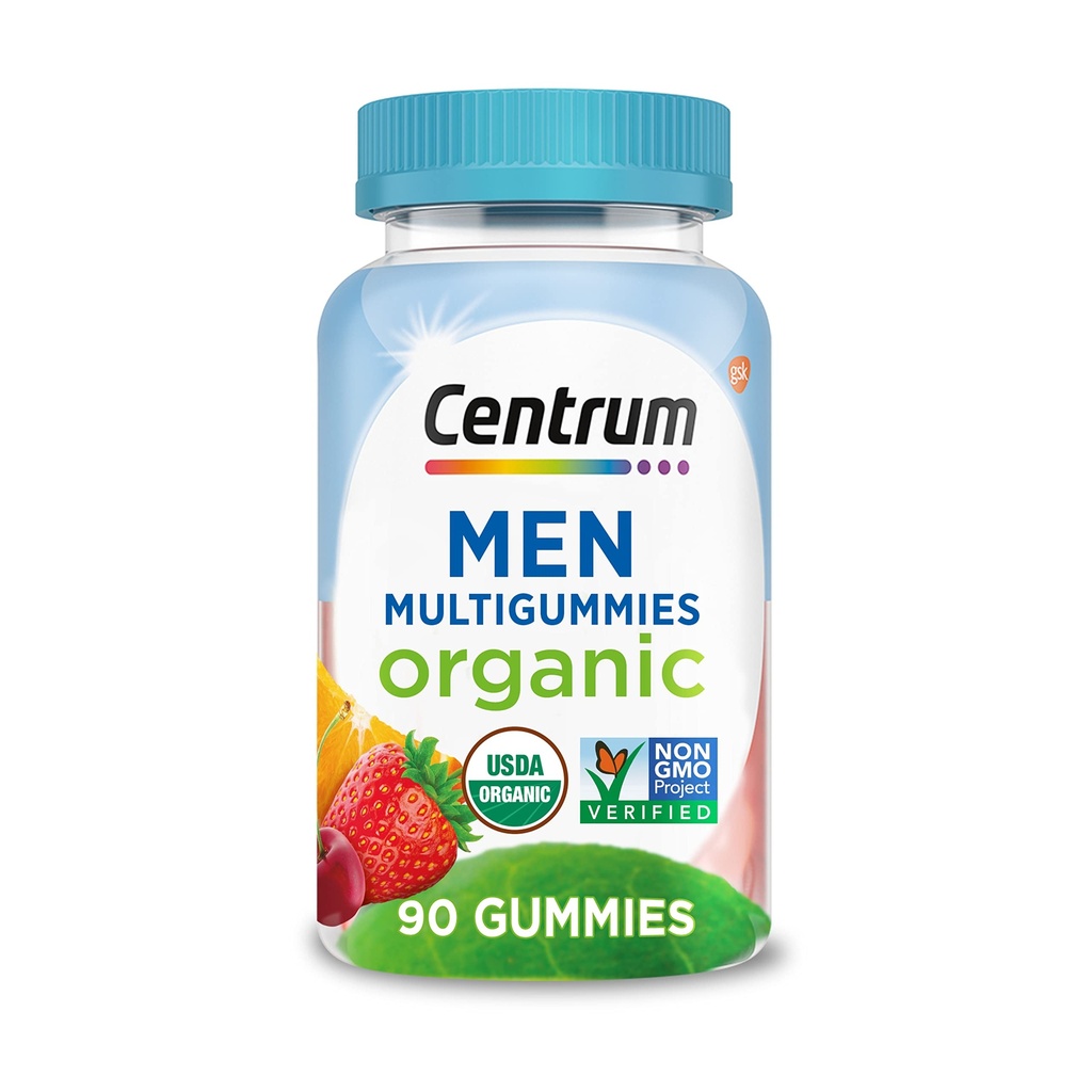 Centrum Moške organske multigumije, moški multivitaminski gumiji, organski multivitaminski za moške z esencialnimi hranili za imuno podporo, energijo in mišično funkcijo - 90 števk