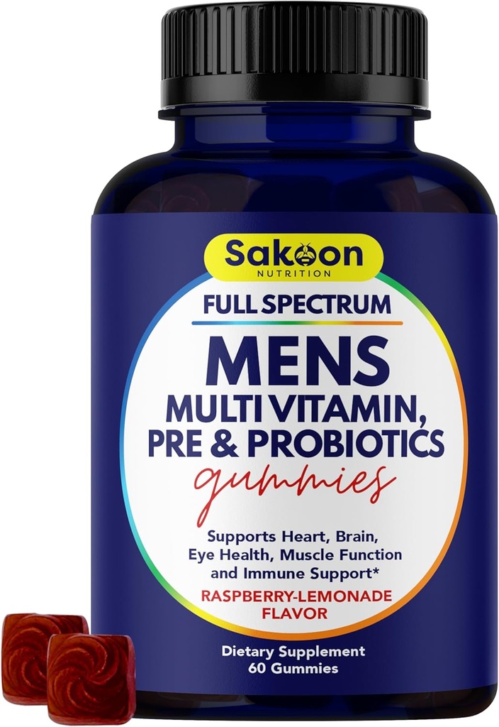 Prehrana sakuonov Moški multivitaminski gumiji s probiotiki in prebiotiki, odrasli multivitaminski A, C, D, E, B & More, Podpora Imuni, Energija, Zdravje, 60 Število