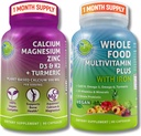 Veganski celi živilski multivitamin z železom + na rastlini osnovani kalcij, magnezij, cink, D3, K2 & Kurkurja – Veganska dnevna podpora za energijo, zdravje kosti, imuniteto in splošno wellness trio