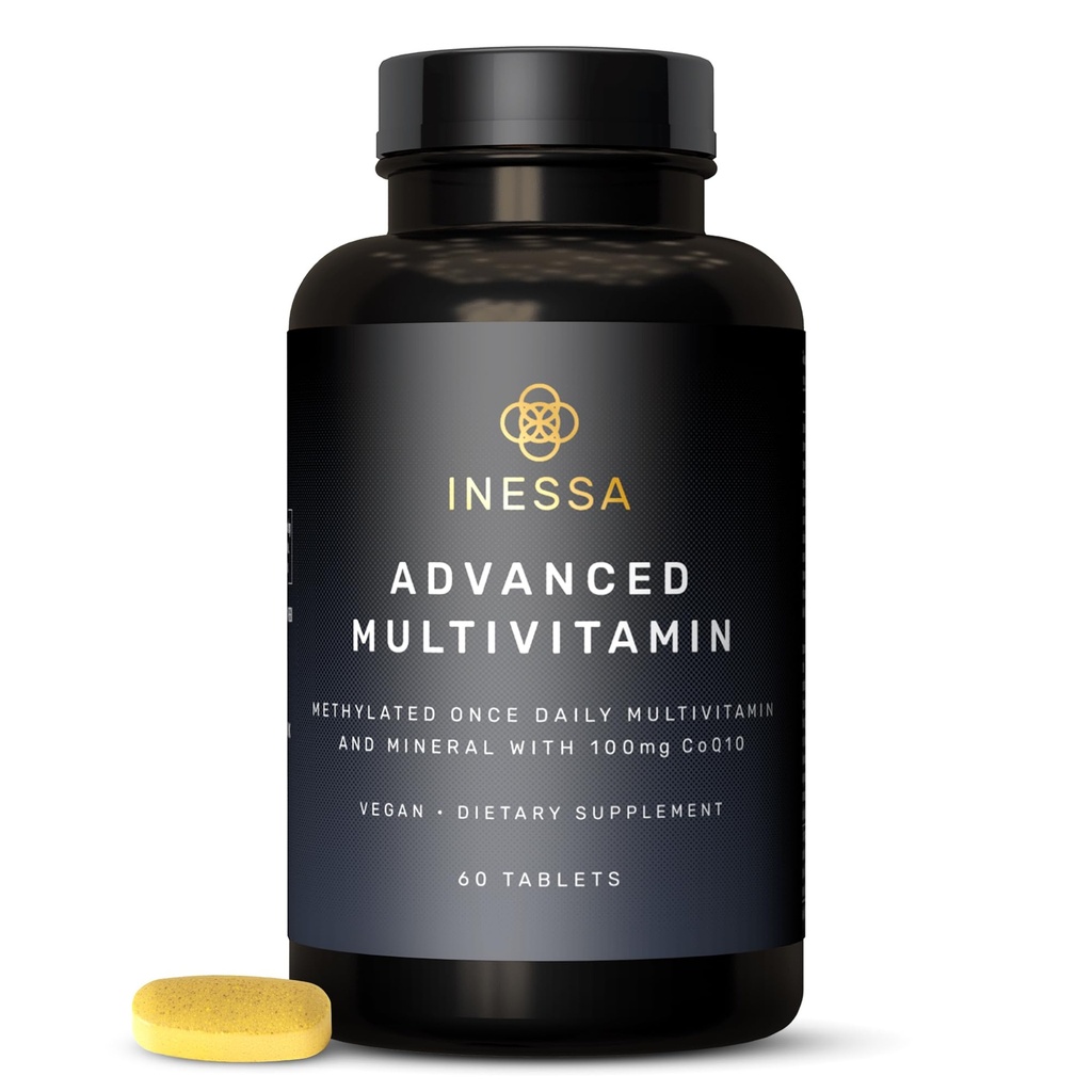 Inessa Metilirani multivitaminski za moške in ženske - napredni naravni dnevni moški multivitaminski z CoQ10 100mg, vitamini D3, K2, A, B kompleksni vitamini, folna kislina in cink - 60 veganskih tablet