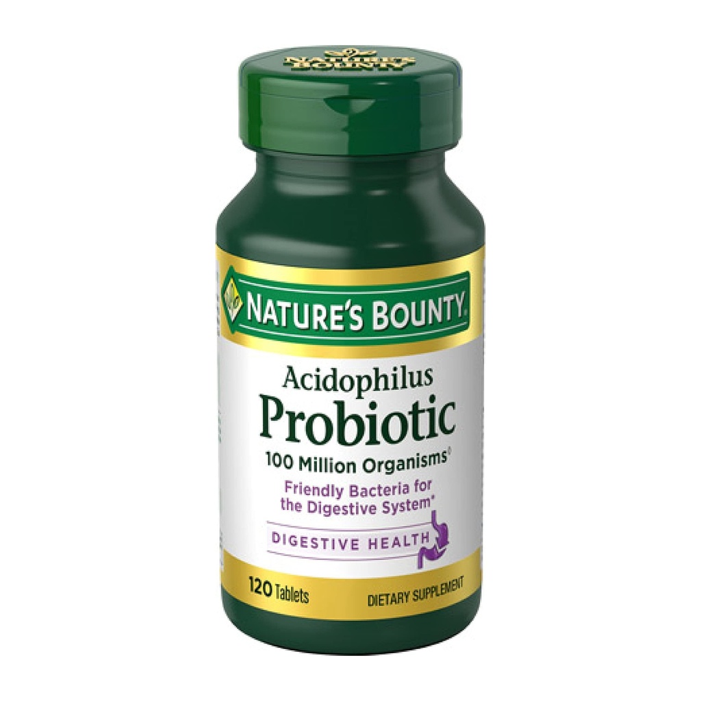 Narava Bounty Lactobacillus Acidophilus Probiotic Supplement - Dnevni probiotik za ženske/moške prebavno zdravje, 100 milijonov organizmov, vegetarijanec, 1 Služi na dan, 120 tablet