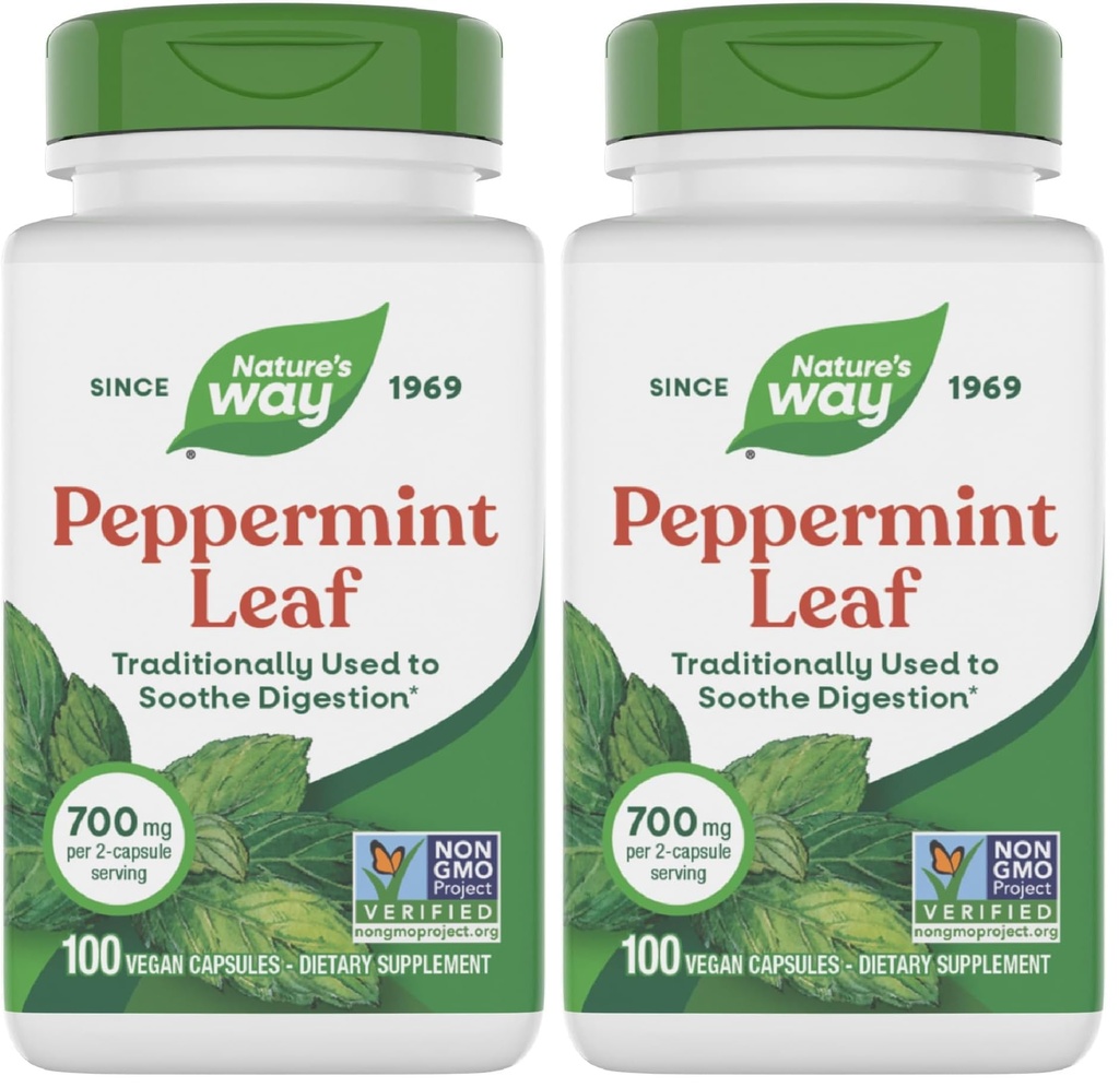 Naravna pot Premium Zeliščni Peppermint List, Tradicionalna digestivno pomirjujoče in neugodno podporo*, 700mg na serviranje, 100 kapsul (Pack of 2)