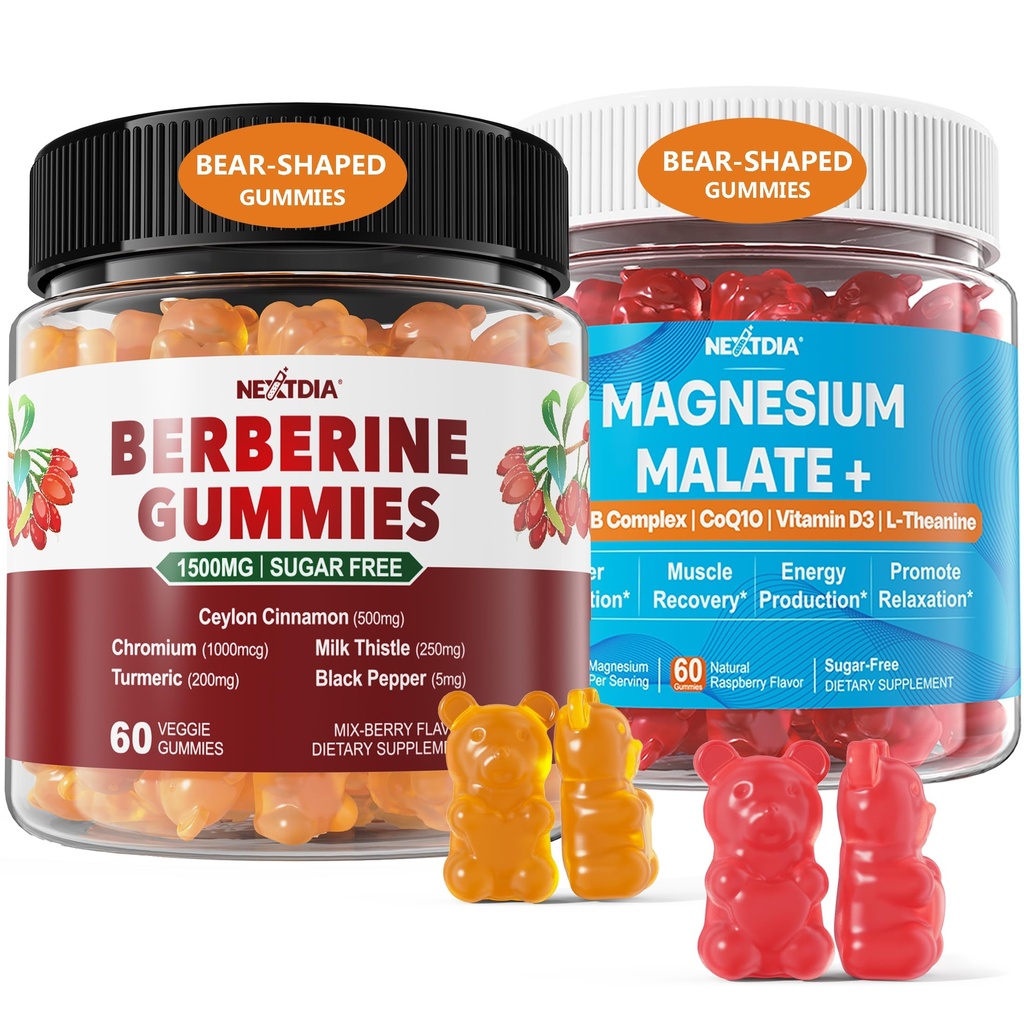 2Pack Berberine dopolnilo Gumies 1500mg + 2Pack magnezijev malat z CoQ10-100mg Gumies