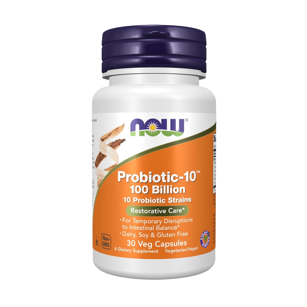 NOW Foods Supplements, Probiotic-10TM, 100 milijard, z 10 Probiotic sevi,Dairy, Soy in Gluten brezplačno, sev preverjen, 30 Veg kapsule