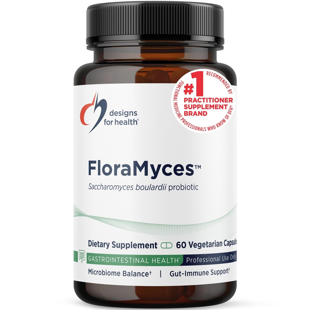 Designs for Health FloraMyces 500mg Saccharomyces Boulardii Probiotic - Gut Health Supplements - Rokavice-stable Digestive Probiotics for GI Health - Dairy-free, Vegan probiotic (60 kapsul)