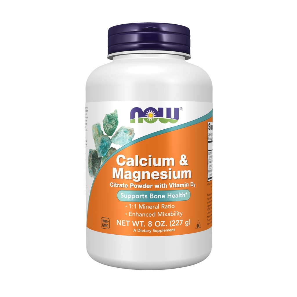NOW Foods dopolnila, kalcij in magnezijev citrat v prahu z vitaminom D3, podpira zdravje kosti*, 8-ounce