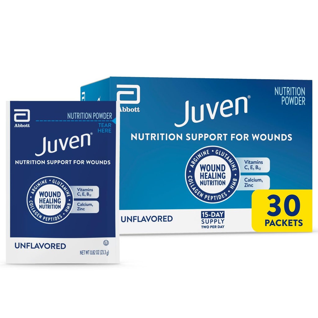 Juven Terapy Nutrition Drink v prahu, vključno s kolagenskimi peptidi, aminokislinami in HMB za podporo zdravljenju ran, brez arome, 30 paketov