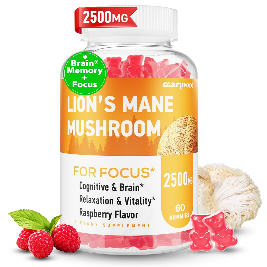 Levi Mane Gumies, Ekološka levja griva, Levi Mane Gumies za odrasle, z Ashwagandha & Alpha GPC, Cortisol dopolnila za ženske in moške, 60 grofov