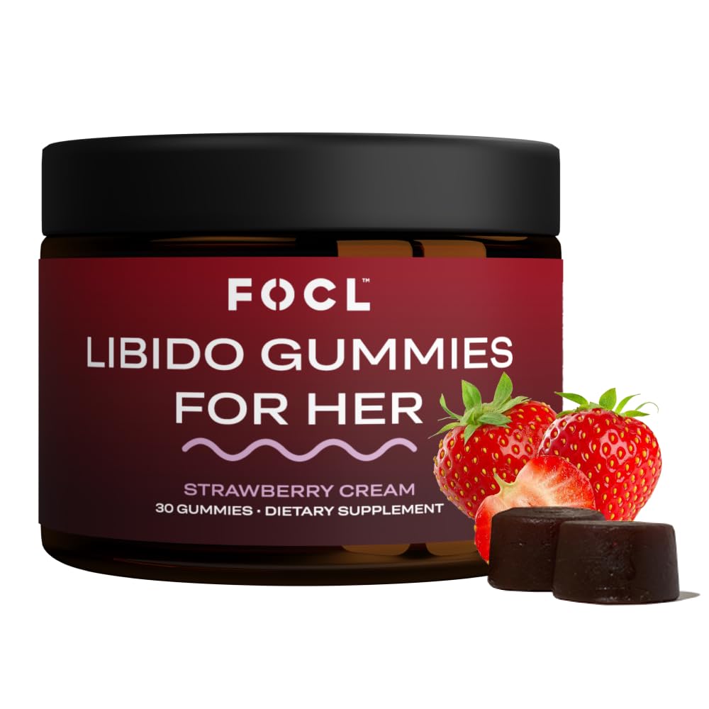FOCL ženski Libido Booster za ženske - povečanje želje, vzburjenja, energije, pomaga spodbujati Hormonsko ravnovesje - Horny Kozel plevel, Fenugreek & zeleni čaj (30 Gummies Jagodna krema)