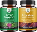 Sklop mleka Thistle Jetrna podpora dodatek in L Lysine 1000mg Prehranske dopolnila - Zeliščna jetra dodatek s Silymarin Milk Thistle - L-lizin Essential Aminokisline dodatek