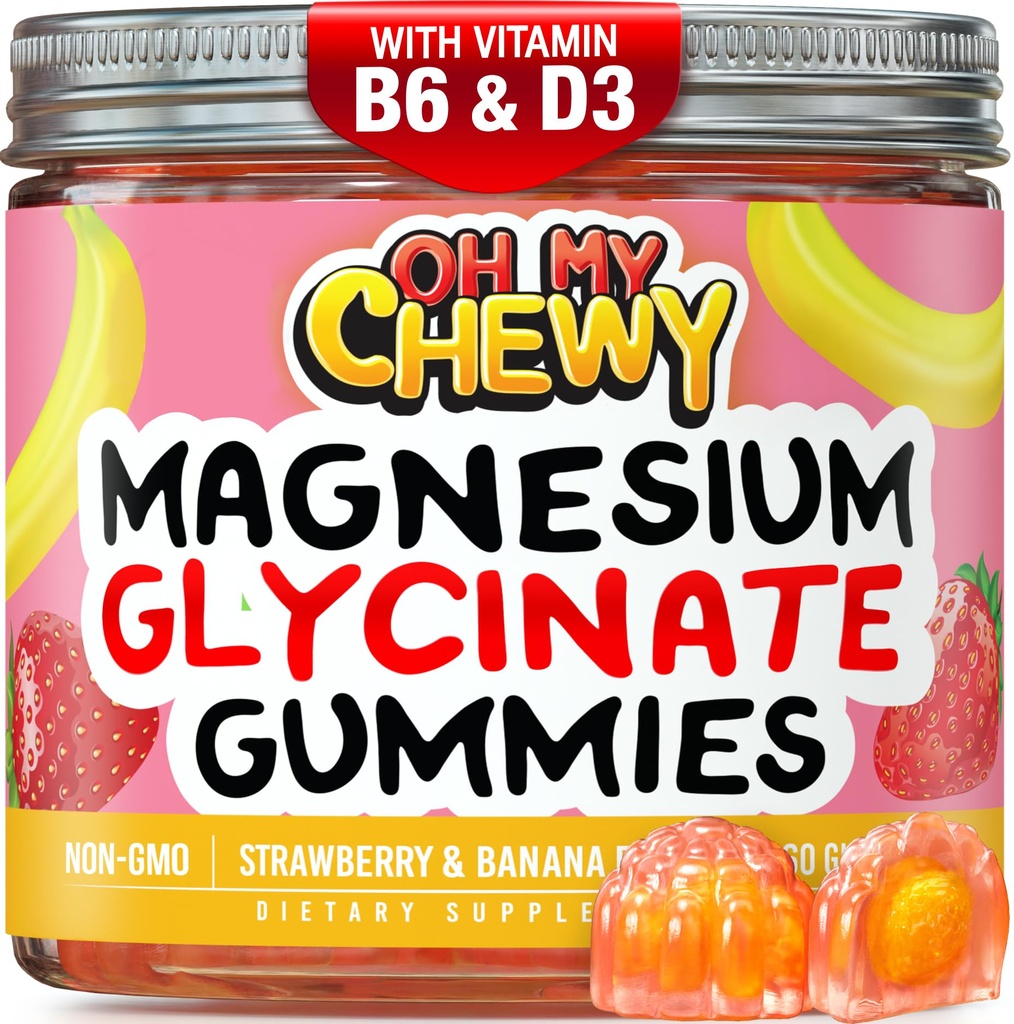 Napolnjeni Magnezij Glycinate Gumies 400MG - Visoka absorpcija za otroke, najstnike in odrasle - dodatek za spanje, mir in mišice sprostitev z B6 & D3 - Gluten Free & Vegan prijazno - 60 Count