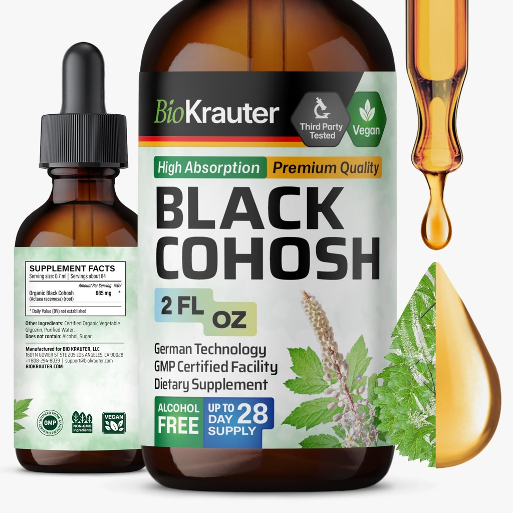 BIO KRAUTER Black Cohosh Root Tinkture - Vegan Black Cohosh Dodatki ženske podpora - Alkohol in sladkor brez - 2 Fl.Oz.