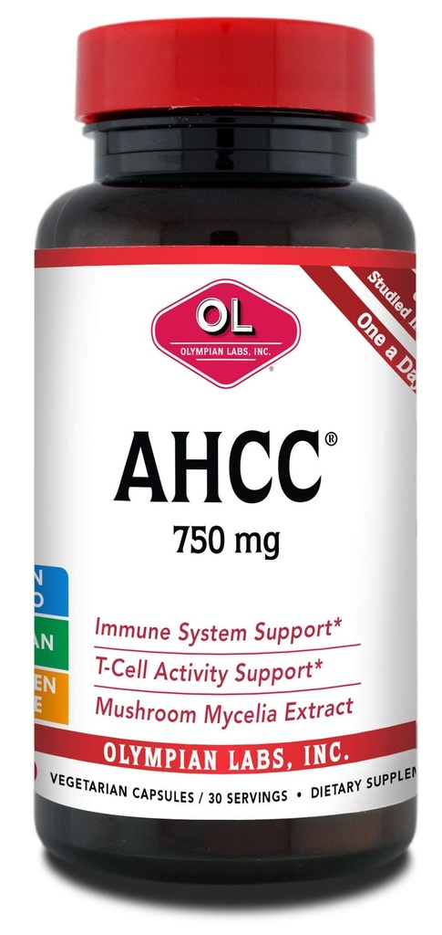 Olympian Labs Premium AHCC Dodatek 750 mg AHCC na kapsulo – podpira Imunsko zdravje, delovanje jeter in naravno ubijalsko aktivnost celic - 30 kapsul