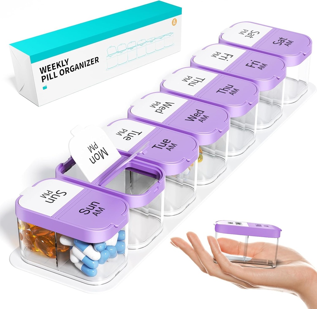 Odaro ekstra velike tedenske tablete Organizator 2 krat na dan, tablete Box 7 dan am Pm, da imajo vsak dan Medicine Vitamin in dodatki - Purple