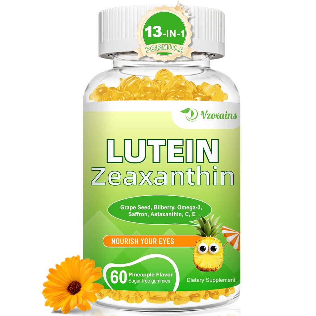 Lutein 20 mg z Zeaksantin Gumies, Lutein in Zeaksantin dopolnila z Eye Vitamins C, E, borovnica za zdravje oči - 60Cts