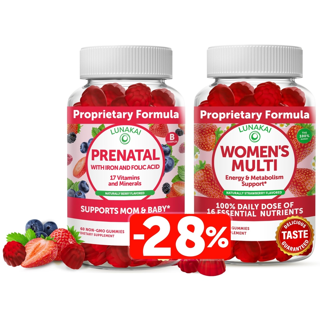 Lunakai prednatalni vitamin in ženski multivitaminski gumijasti gumi - nosečnost multivitaminski gumi z železno in folno kislino - s 100% dnevno vrednostjo 16 Esencialnih vitaminov in mineralov - 30 dni