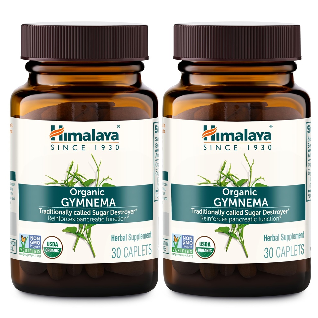 Himalaja Organic Gymnema Sylvestre – Presnovna podpora zeliščni glukozi - USDA Organic, Non-GMO, Vegan, Gluten Free, Dodatek brezplačno, 700 mg, 30 Caplets (paket z 2)