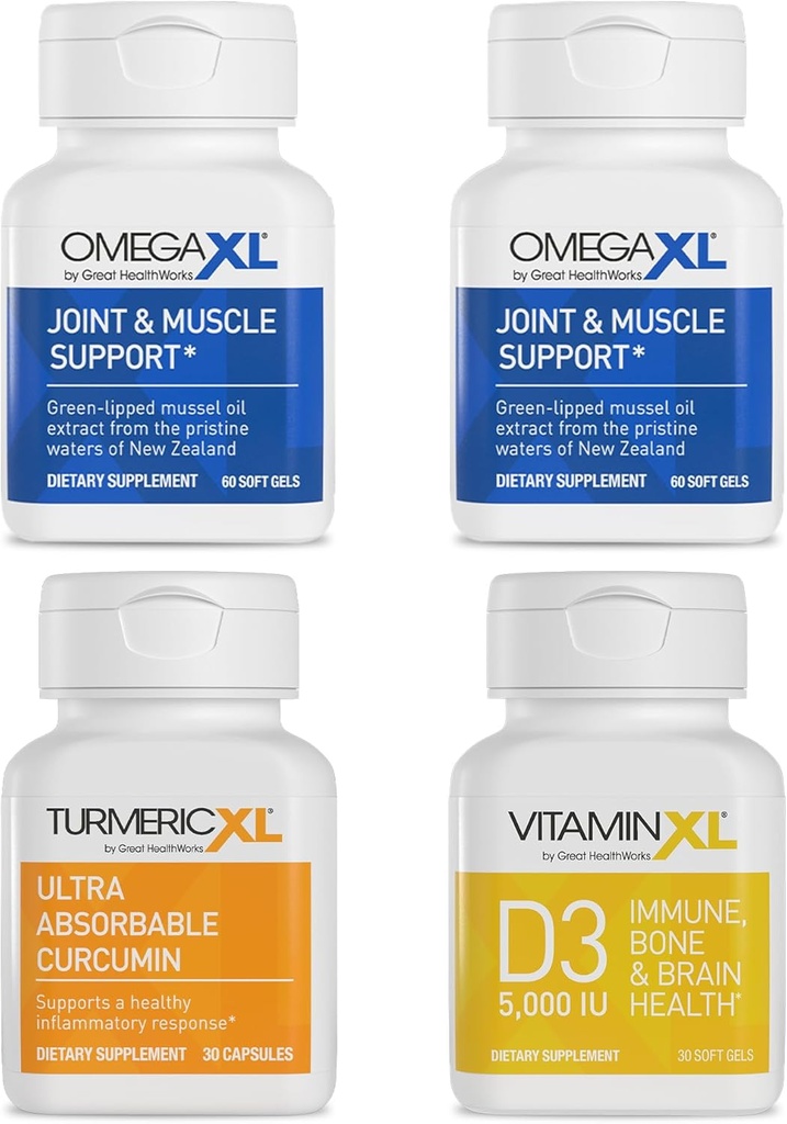 OmegaXL Imunska podporna enota - (2) 60 Count + KurmerXL + VitaminXL D3 - za podporo optimalnega imunskega zdravja (paket 4)