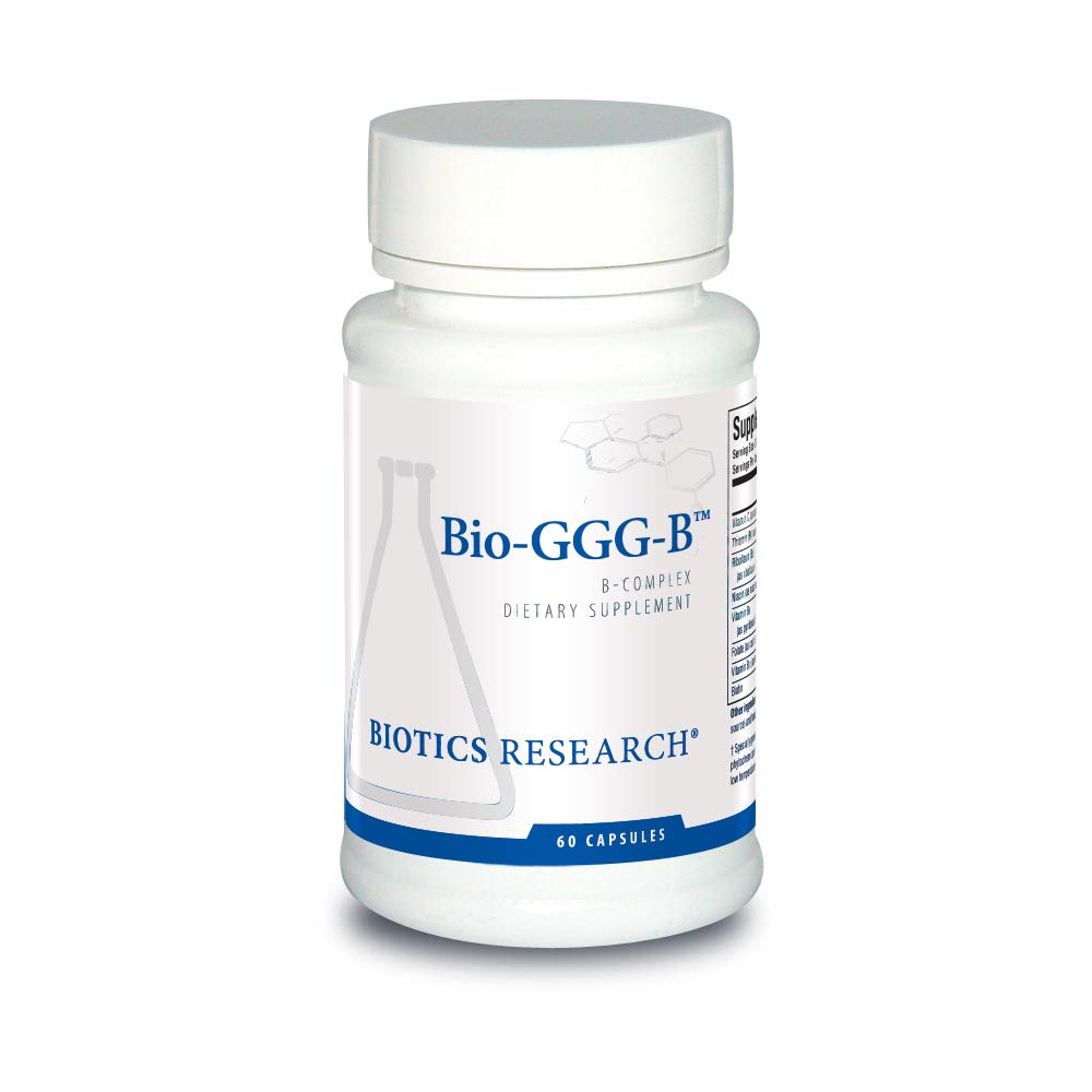 Biotics Research Bio GGG B, B Complex, Biokemično aktivirane oblike vitaminov B, tiamin, riboflavin, niacin, B6, B12, Folat Proizvaja energijo, Optimizira pozitivno razpoloženje, Kardiovaskularno zdravje 60 Kapsula