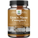 Advanced Lion's Mane Gobe dodatek - Lions Mane dopolnilne kapsule z Reishi, Chaga, Maitake & Shiitake za spomin na zdravje možganov in fokus - Nootropic za mentalno jasnost - 30 Caps