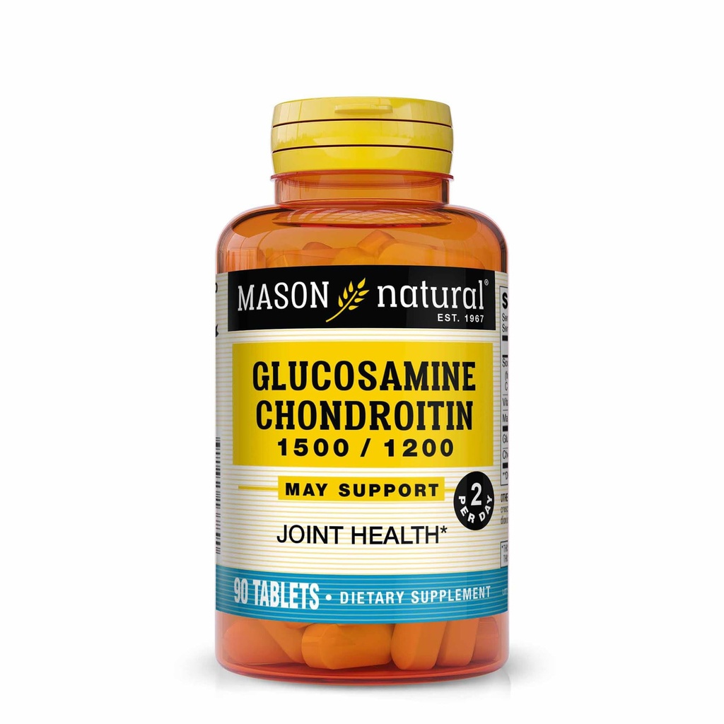 MASON NARAVNI glukozamin hondroitin 1500/1200 2 na dan z vitaminom C - podpira skupno zdravje, izboljšano prilagodljivost in mobilnost*, 90 kapsul