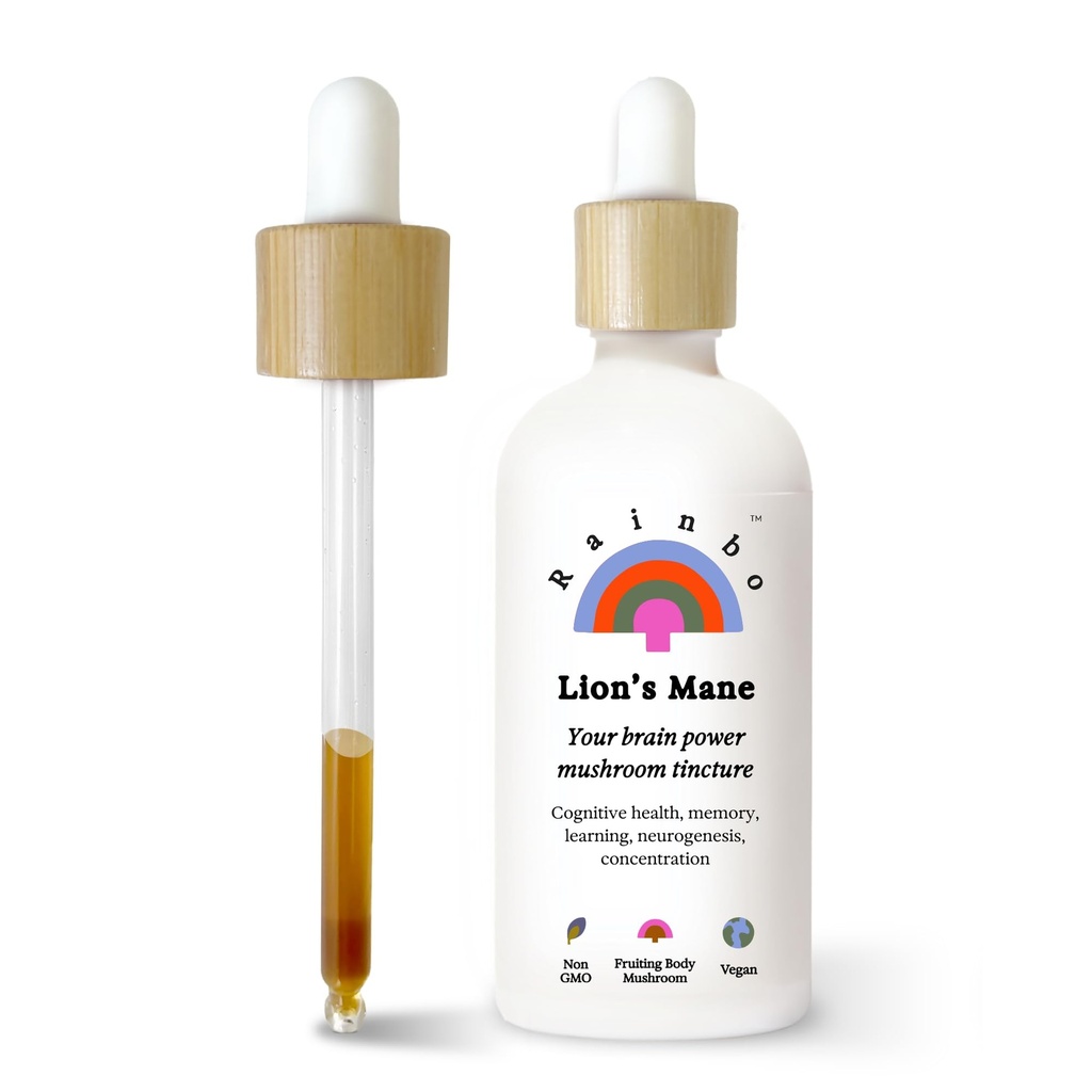 Rainbo - Levja grivasta goba Tinktura - Alkohol brez - Dual Extract goba dodatek - Brain Support, Focus, Memory, Liquid Lion's Mane dodatek, Vegan, Non GSO, 3.4 fl oz