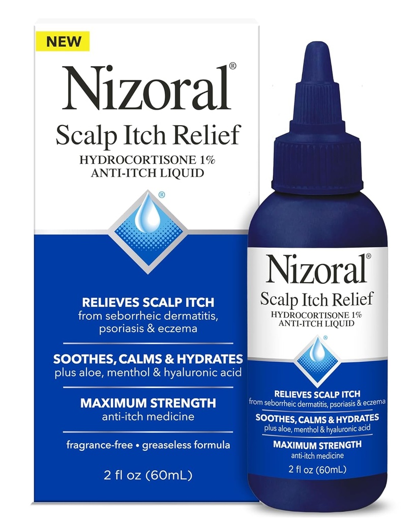 Nizoralna Skalp Srbečica Relief Liquid – Relieves Skalp Srbečica in Soothes, Pomirjevala in Hidrati z največjo močjo proti srbenju Medicine (Hydrocortison 1%), 2 Fl Oz