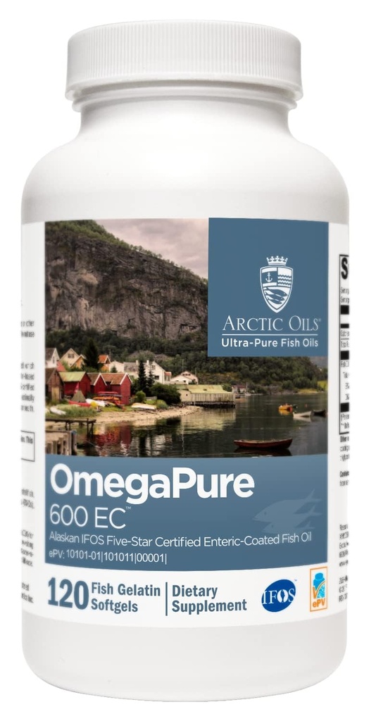 XYMOGEN OmegaPure 600 EC - Mednarodni standardi za ribje olje (IFOS) PetStar Certified Fish Oil - DHA EPA Omega-3 dodatek za kardiovaskularno + kognitivno podporo (120 Softgels)