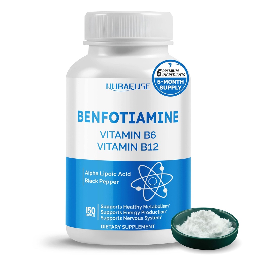 Liposomski Benfotiamin z vitaminom B6, vitamin B12, alfa lipoična kislina, kurkumin - podpora zdrave presnove, energijske ravni- Made in Tested v ZDA