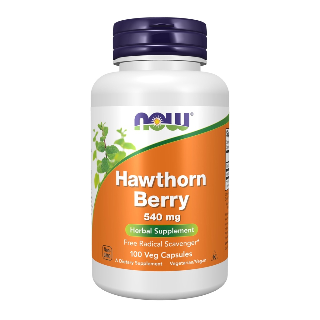 NOW Foods Supplements, Hawthorn Berry 540 mg, Free Radical Scavenger*, Zeliščni dodatek, 100 Veg kapsule