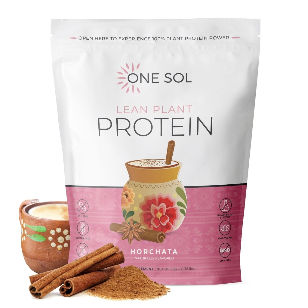 One Sol Lean Plant-based Protein Powder, Pea & Brown Rice Protein, Low Carb, Vegan prijazno - Gluten, Laktoza, & Soy Free - Brez dodanega sladkorja, Non-GMO, Čista prehrana, Brez napihnjenosti (Horchata)