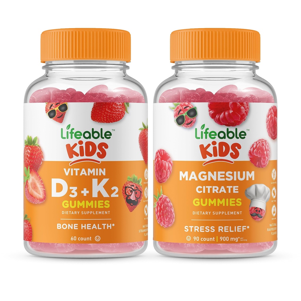 Življenjski Vitamin D3 + Vitamin K2 Otroci + Magnezij Otroci, Gummies Bundle - odličen okus, Vitamin dopolnilo, Gluten brezplačno, GSO brezplačno, Žvečljivi Gummy