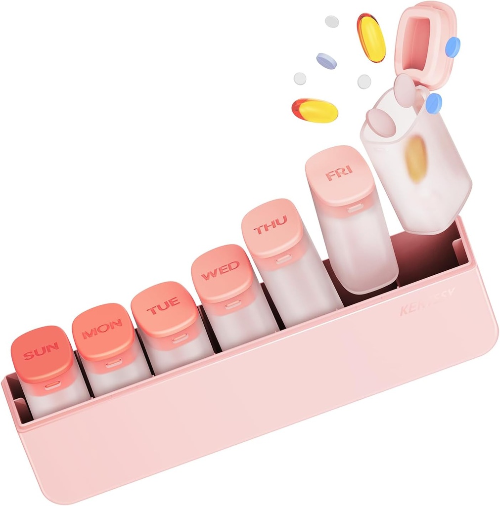Tedenske tablete Organizator 1 Čas na dan - Potovalne tablete Box 7 dni, velike medicinske tablete Case Container za dnevno zdravljenje Vitamin dopolnilno ribje olje, Prenosni teden tablete Organizatorji imetnik Dispenser, roza