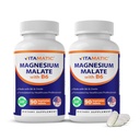 Vitamat Magnezijev malat 2000mg na serviranje - 90 vegetarijanske tablete - dodan B6 za maksimalno absorpcijo - podpira mišice, sklepe in zdravje srca* (2 steklenici, brez arome)