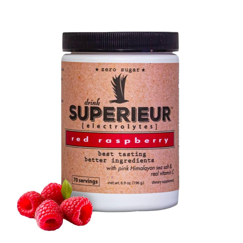 Superieur Elektroliti – Rastlinski temelji elektrolitski dodatek w/Sea Minerals for Hydration & Recovery – Keto prijazno, Non-GMO, Zero Sladkor, Vegan Zdrave športne pijače v prahu – Raspberry (70 Servings)