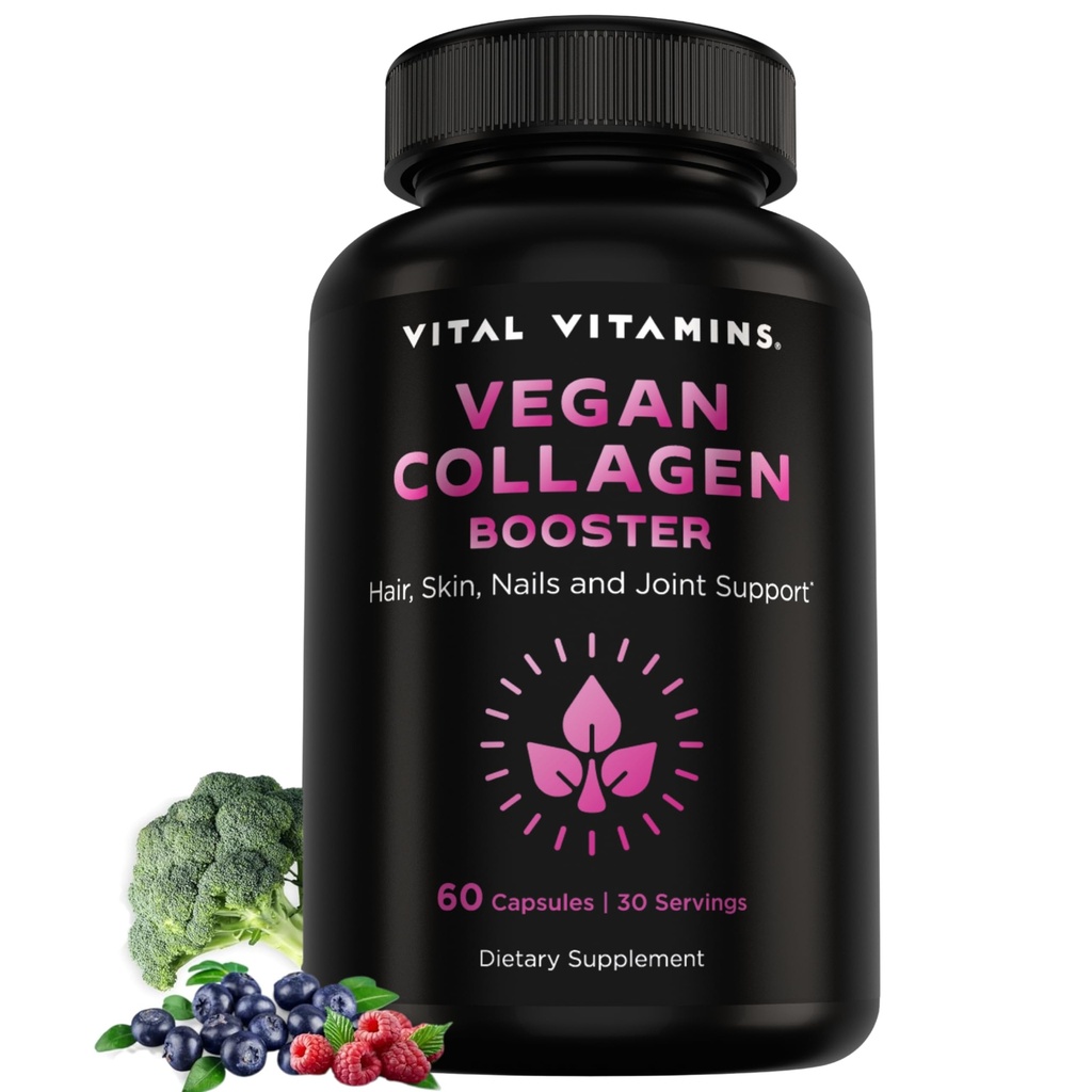 Vitalij Vitamini Vegan Kolagen Booster - s Silico in hialuronsko kislino - Rastlinsko osnovani kolagen dopolnila - Podpira lase, kožo, nohte in sklepe - 60 kapsul