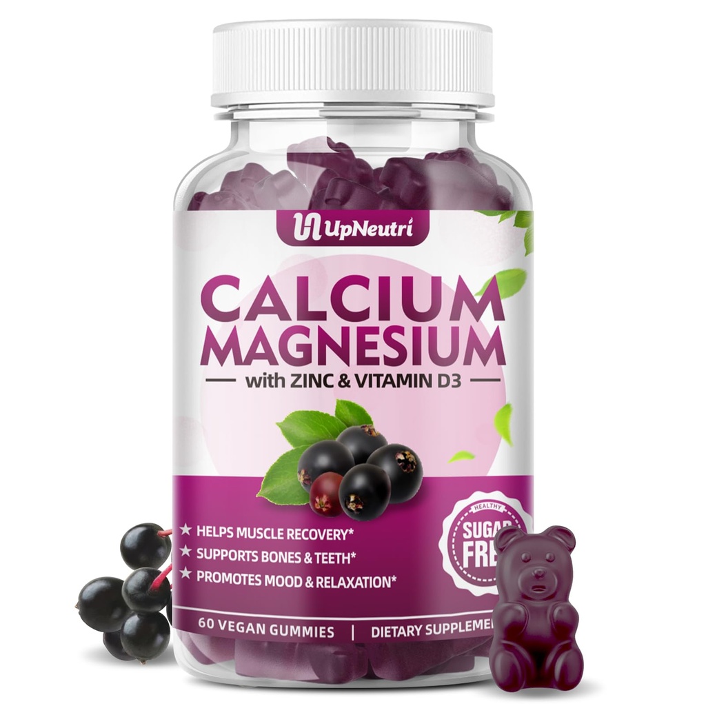 Kalcij Magnezijev cink z vitaminom D3 dodatek, brez sladkorja kalcijeve žvečilke za ženske moške, visoka absorpcija cinkove žvečilke za kosti in mišice in imunskega zdravja, veganska bezgova aroma - 60 Count