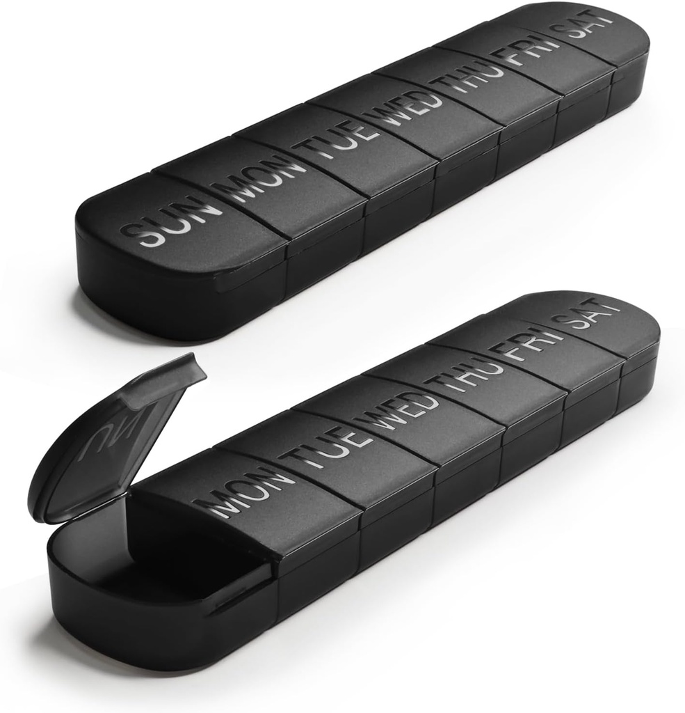 Velika tedenske tablete Organizator, 2-Pack 7 dan tablete škatla z razkosane nalepke, Fade Resistant, BPA-free prosojne Lids (črna in črna)