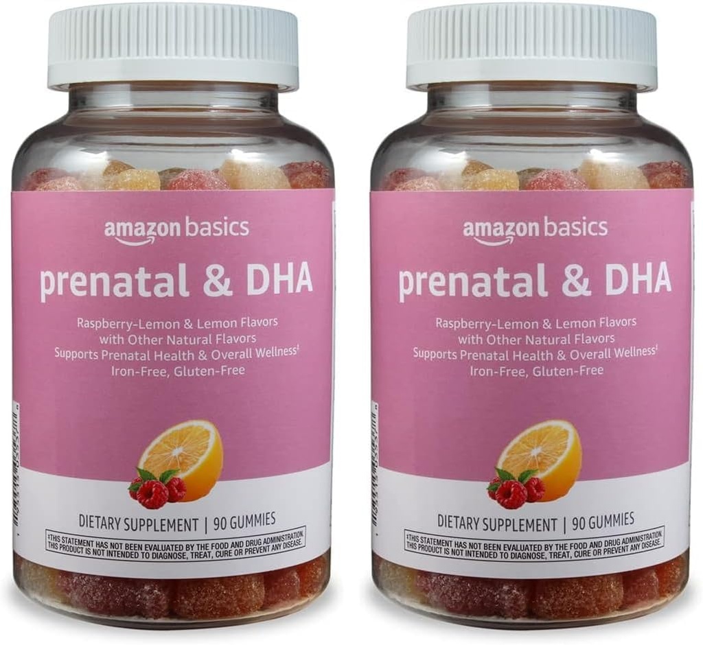 Osnove Prenatal & DHA Gummy, Rasberry & Lemon Flavor, 90 Število (Prej Solimo) (Pack z 2)